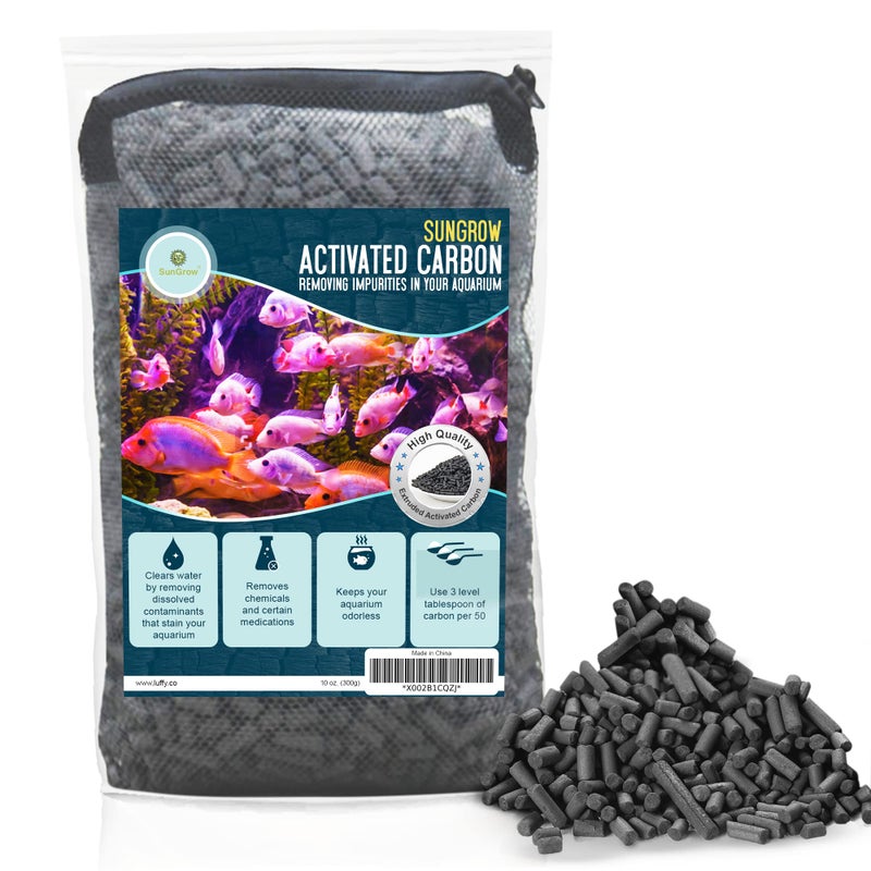 SunGrow 10 oz (300g) Activated Carbon, for Cat Litter Box Deodorizer, Remove Urine Odor, Filter Media Large Pellets for Filtration, Saltwater & Freshwater Fish Aquariums, Air Purifier - Image 1